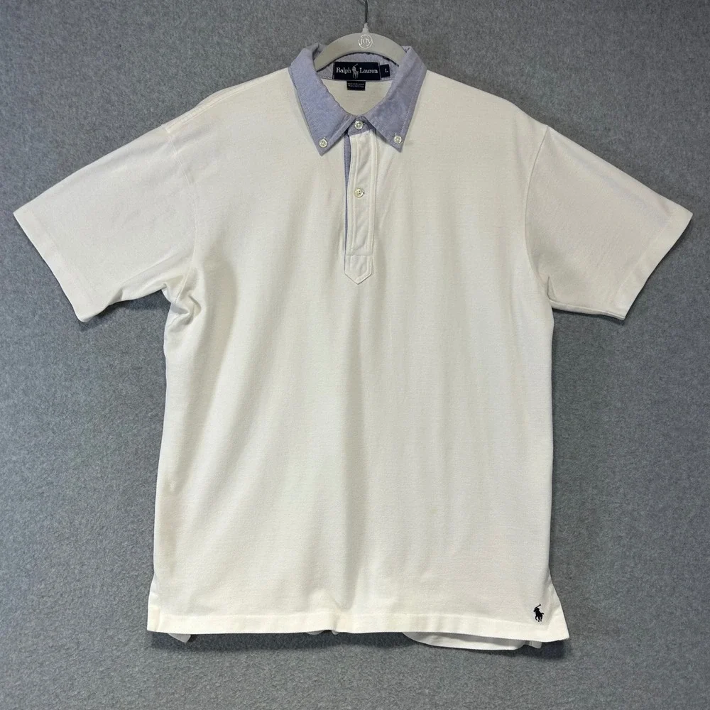 Vintage Ralph Lauren Polo Shirt Mens L White Cotton Preppy Classic 90's Y2K